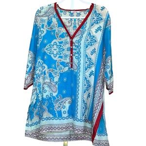 Johnny Was Los Angeles Paisley Print Chapman Silk Tunic Shirt Size M